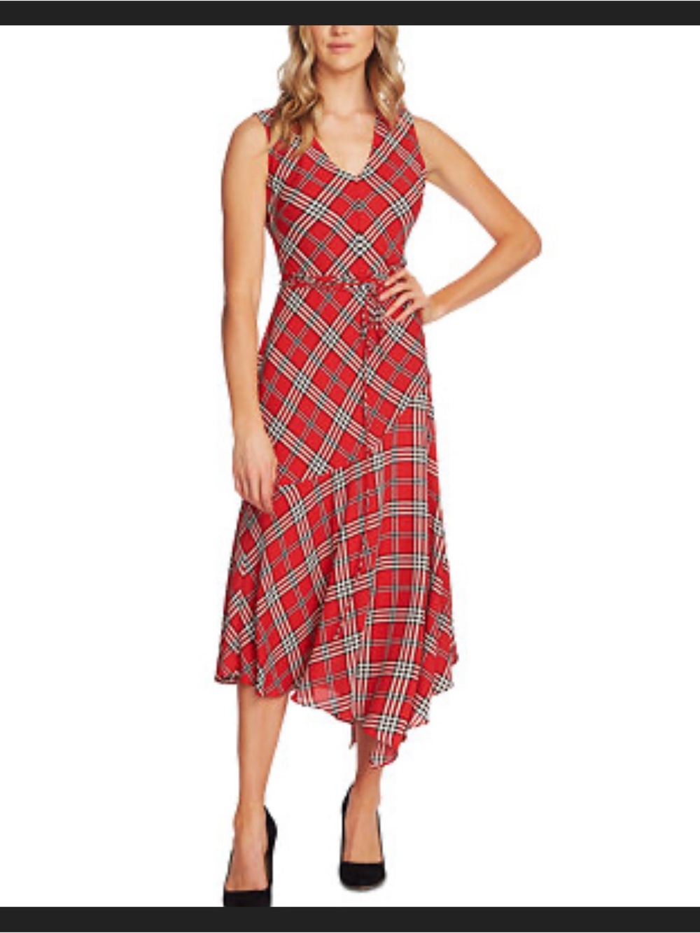 Vince Camuto Red Plaid Sleeveless Lined Chiffon Dress